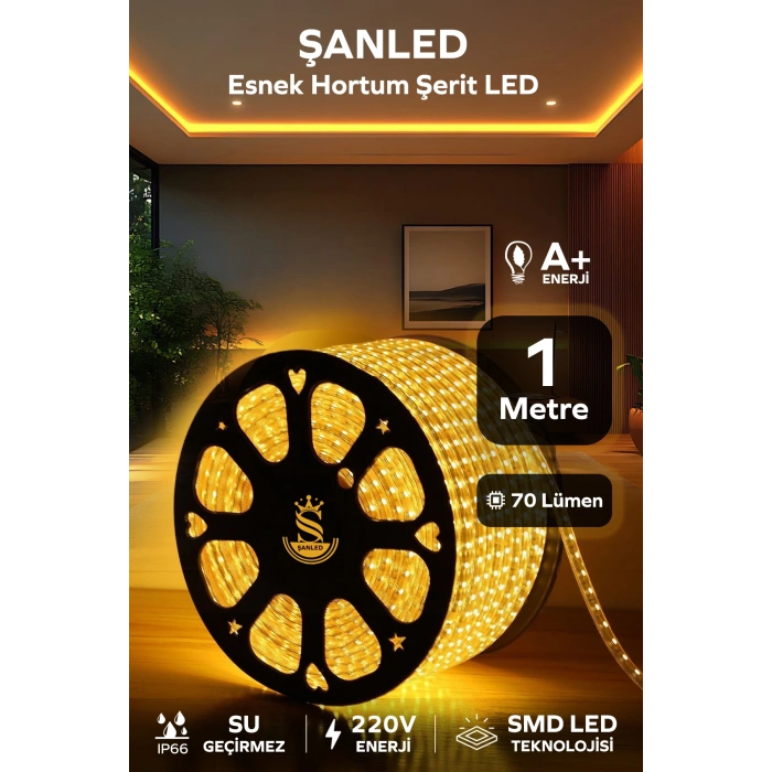 Hortum Esnek 220V Şerit Led Amber 1 Metre