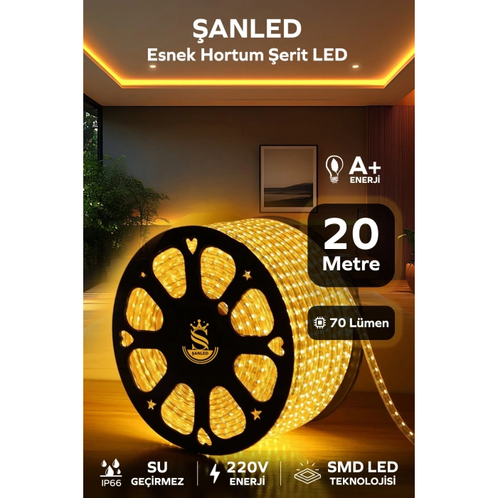 Hortum Esnek 220V Şerit Led Amber 20 Metre