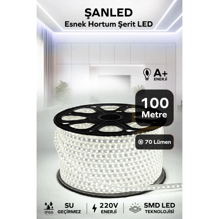 Hortum Esnek 220V Şerit Led Beyaz 100 Metre