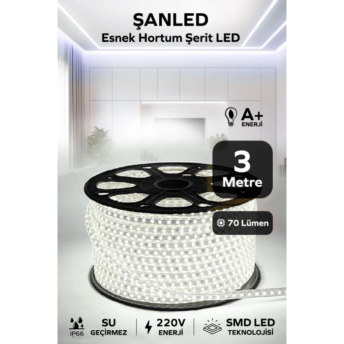 Hortum Esnek 220V Şerit Led Beyaz 3 Metre