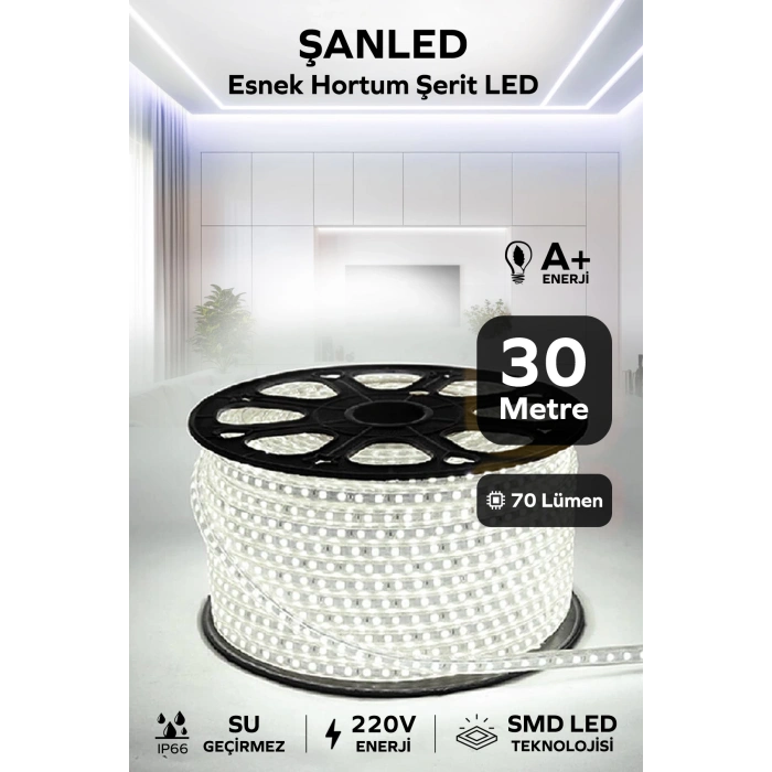 Hortum Esnek 220V Şerit Led Beyaz 30 Metre