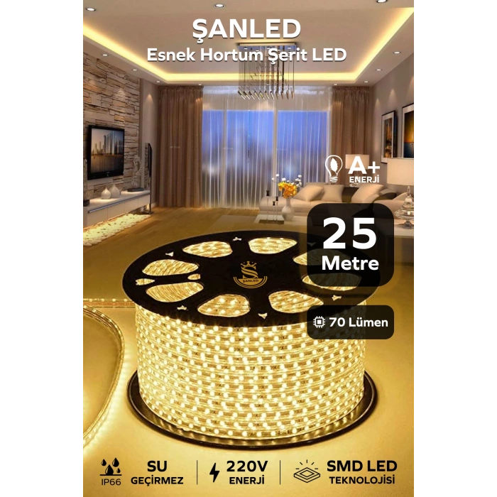 Hortum Esnek 220V Şerit Led Gün Işığı 25 Metre