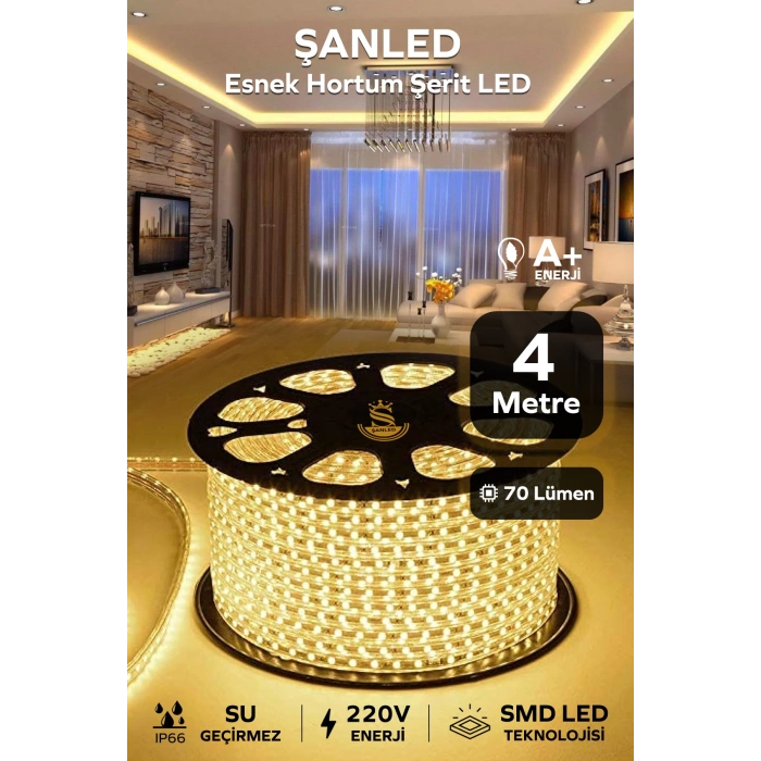 Hortum Esnek 220V Şerit Led Gün Işığı 4 Metre