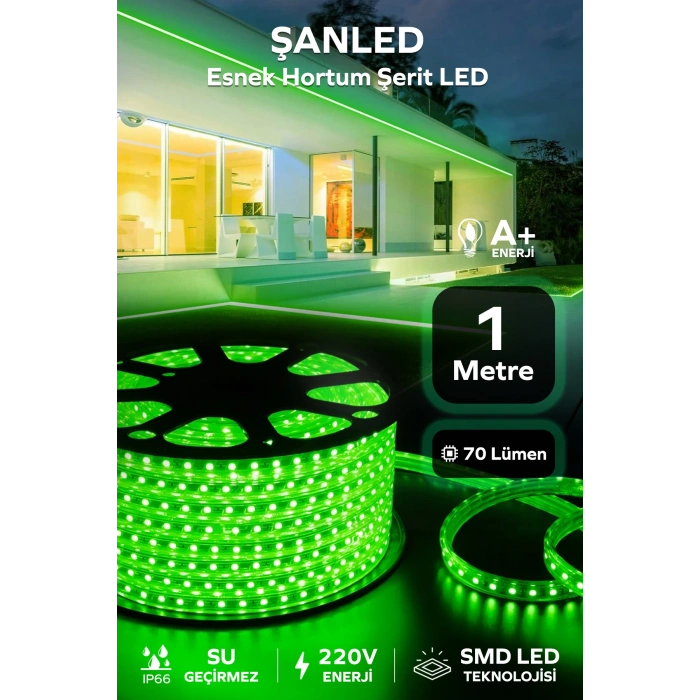 Hortum Esnek 220V Şerit Led Yeşil 1 Metre