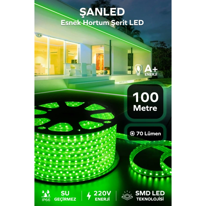 Hortum Esnek 220V Şerit Led Yeşil 100 Metre