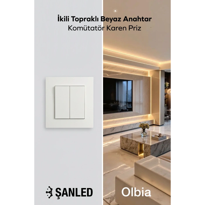 İkili Topraklı Beyaz Anahtar Komütatör Karen Priz 1 Adet