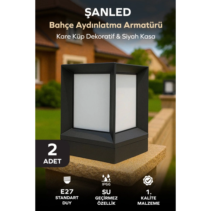 Küp Bahçe Aydınlatma Armatürü Set Üstü Dekoratif Aplik 2 Adet