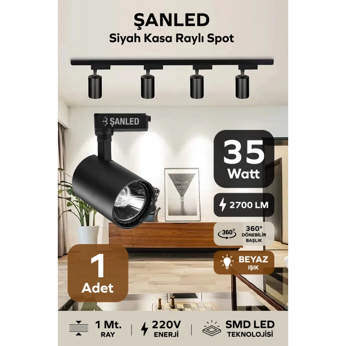 Led Siyah Kasa Beyaz Işık 35w Raylı Spot / 1 Adet (Raysız)