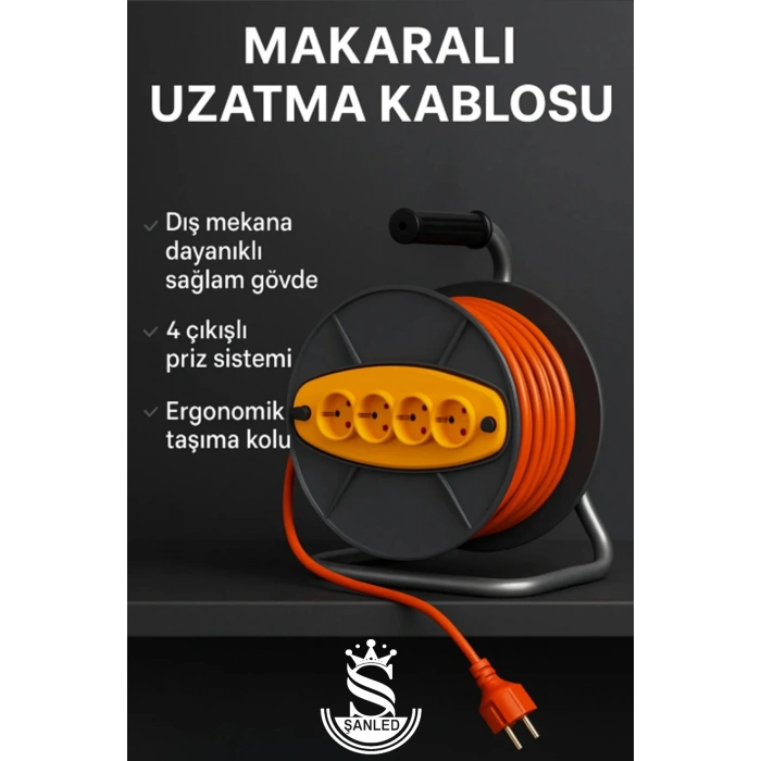 Makaralı 3x2,5 mm 4 Prizli Seyyar Kablo 50 Metre