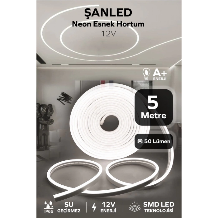 Neon 12 Volt Esnek Hortum led Beyaz 5 Metre