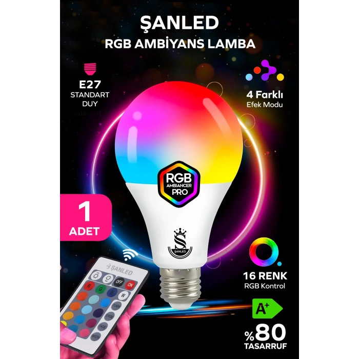 Rgb Led Lamba ampül Kumandalı Ambiyans Aydınlatma Tasarruflu Renk Değiştiren Led Işık 1 Adet