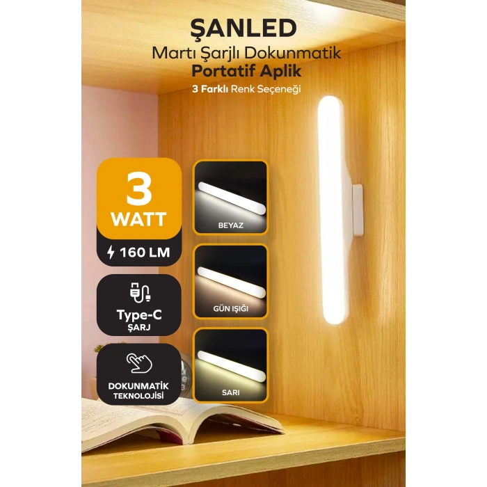 Şarjlı Mıknatıslı Işık Micro Usb Kablosuz Led 3 Farklı Işık Martı Aplik 1 Adet