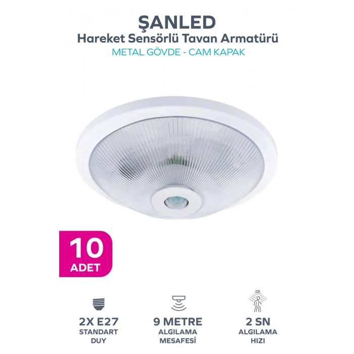 Sensörlü Tavan 360° Hareket Sensörlü Tavan Armatürü Çift duylu Lamba Glop 10 Adet