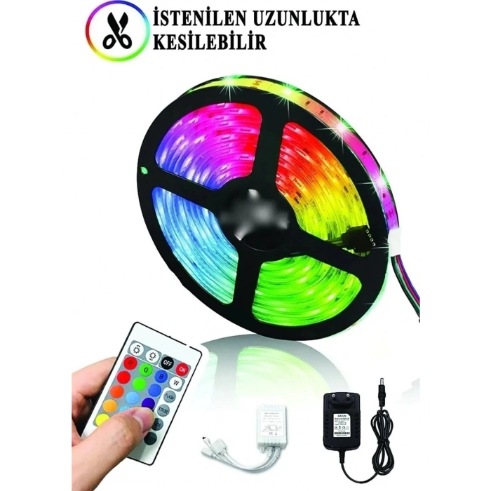 Şerit Led 5 Metre Animasyonlu Tak Çalıştır Kumandalı Trafolu Rgb Şerit Işık Aydınlatma Parti Led