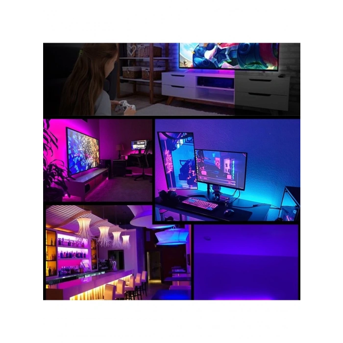 Şerit Led 5 Metre Animasyonlu Tak Çalıştır Kumandalı Trafolu Rgb Şerit Işık Aydınlatma Parti Led