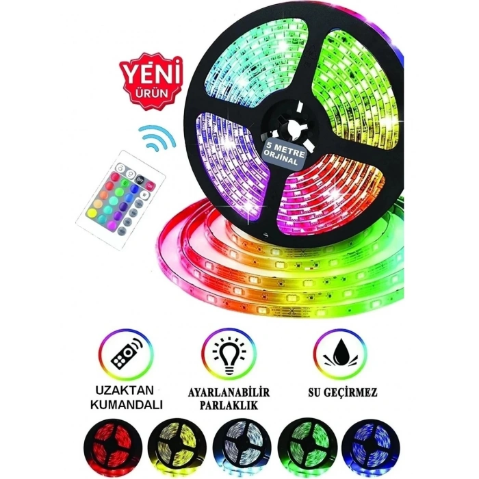Şerit Led 5 Metre Animasyonlu Tak Çalıştır Kumandalı Trafolu Rgb Şerit Işık Aydınlatma Parti Led