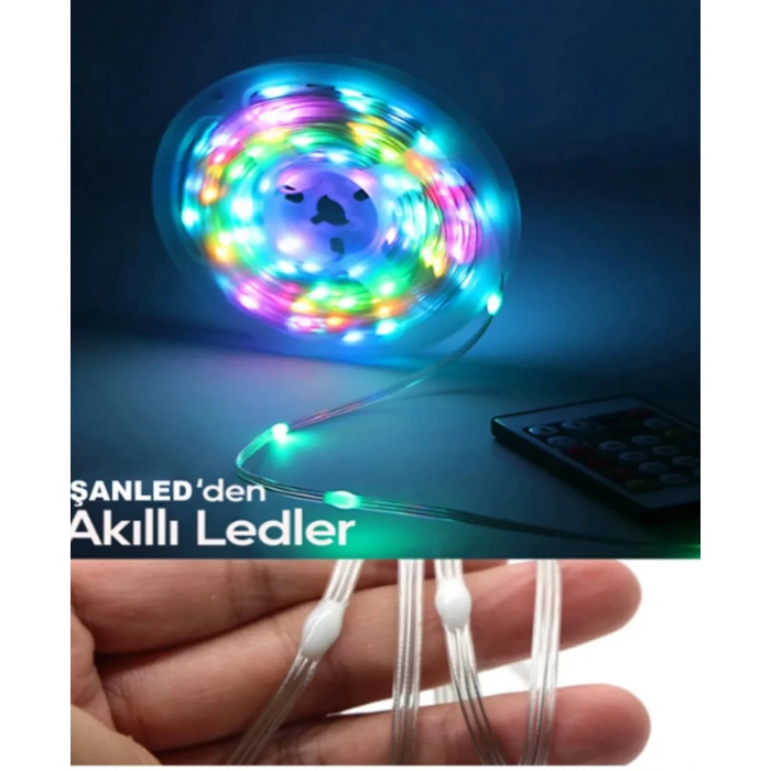 Sese Ve Müziğe Duyarlı Bluetooth Özellikli Rgb Şerit Led - 10 Metre 5050 Smd Iç Mekan 3 Çip
