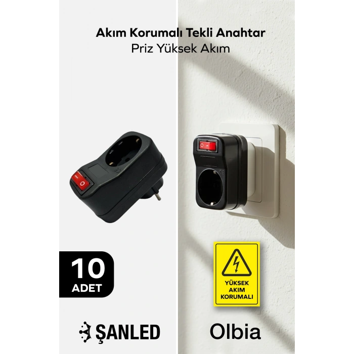 Siyah Akım Korumalı Tekli Anahtar Priz Yüksek Akım 10 Adet