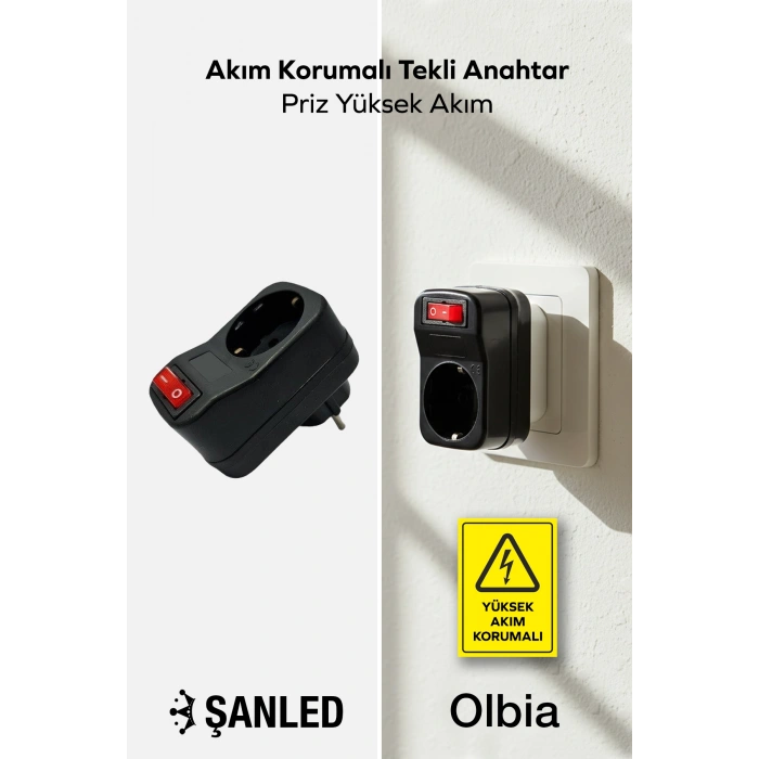 Siyah Akım Korumalı Tekli Anahtar Priz Yüksek Akım 1 Adet