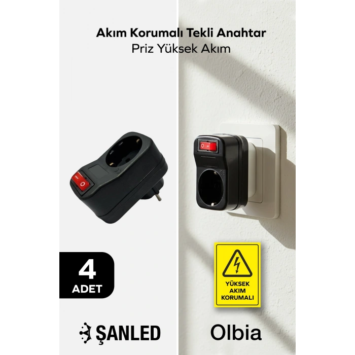 Siyah Akım Korumalı Tekli Anahtar Priz Yüksek Akım 4 Adet