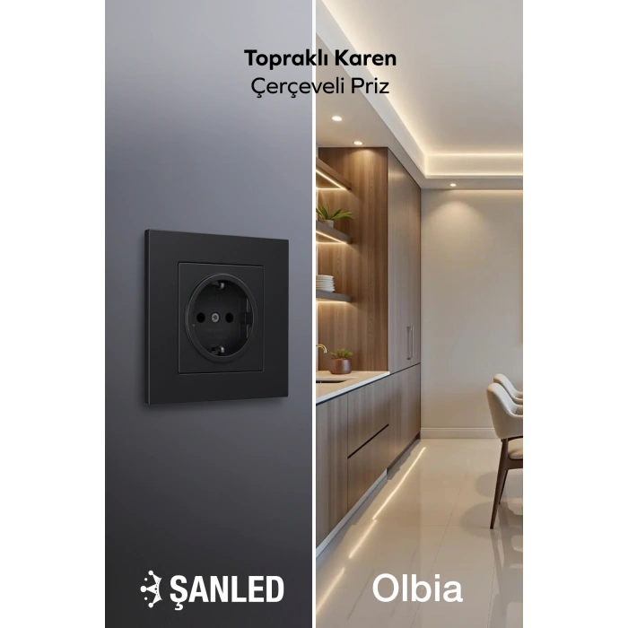 Siyah Topraklı Karen Çerçeveli Priz 1 Adet