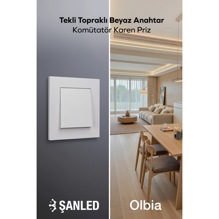 Tekli Topraklı Beyaz Anahtar Komütatör Karen Priz 1 Adet