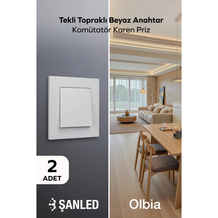 Tekli Topraklı Beyaz Anahtar Komütatör Karen Priz 2 Adet