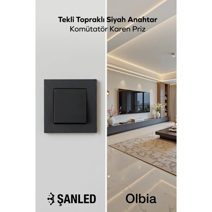 Tekli Topraklı Siyah Anahtar Komütatör Karen Priz 1 Adet