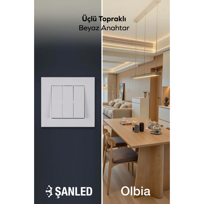 Üçlü Topraklı Beyaz Anahtar Komütatör Karen Priz 1 Adet