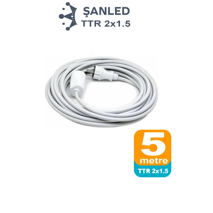 Uzatma Kablosu 2x1,5 mm TTR Topraklı Seyyar Kablo 5 metre
