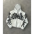 Grafiti Baskılı Full Zip Unisex Şardonlu Hırka