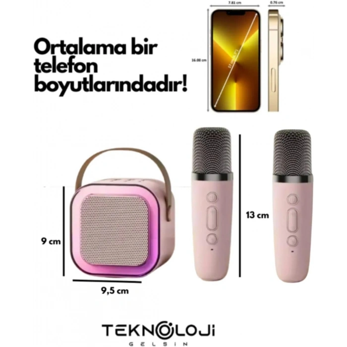 2 Mikarfonlu Kareoke Set Cep Boyu