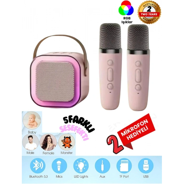 2 Mikarfonlu Kareoke Set Cep Boyu