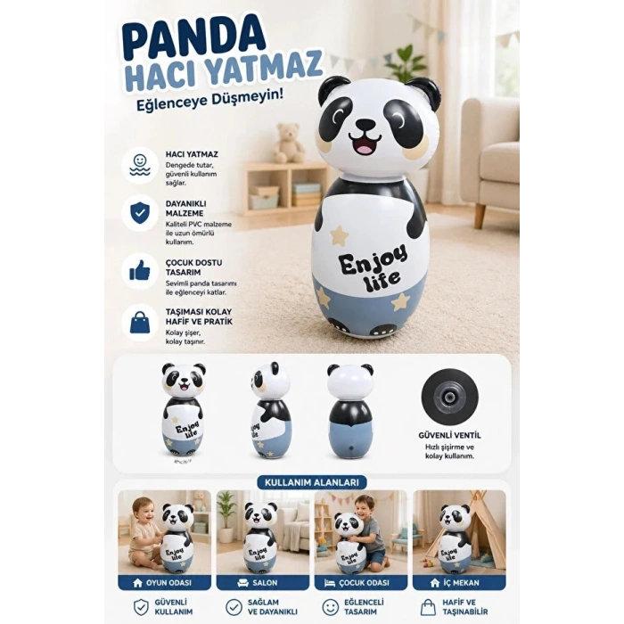 65 cm Şişme Panda Hacıyatmaz Oyuncak – Çocuk Denge ve Hareket Oyuncağı