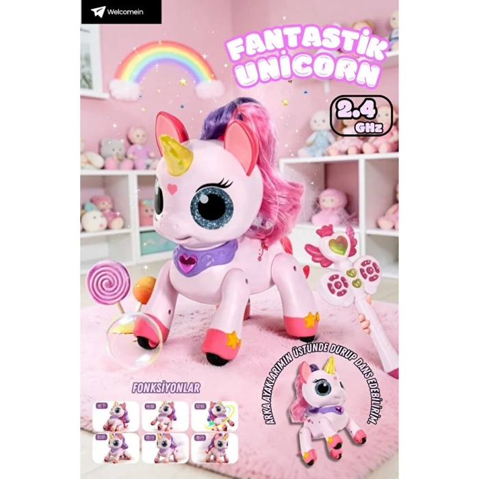 Uzaktan Kumandalı Şarjlı Unicorn Oyuncak 2.4GHz Sihirli Asalı 22 cm Etkileşimli Dans Eden Oyuncak