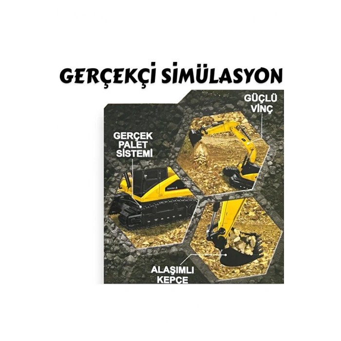 Uzaktan Kumandalı Işıklı Şarjlı 40 Mhz 15 M Kontrol Metal Uçlu Çok Fonksiyonlu Oyuncak Ekskavatör