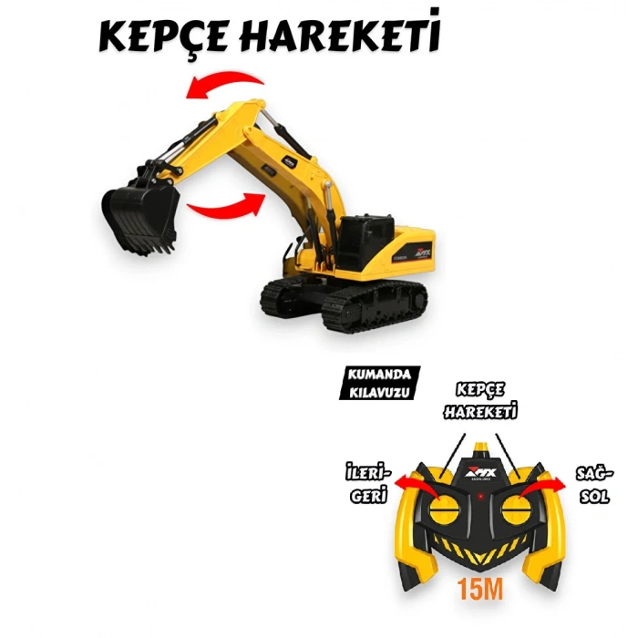 Uzaktan Kumandalı Işıklı Şarjlı 40 Mhz 15 M Kontrol Metal Uçlu Çok Fonksiyonlu Oyuncak Ekskavatör