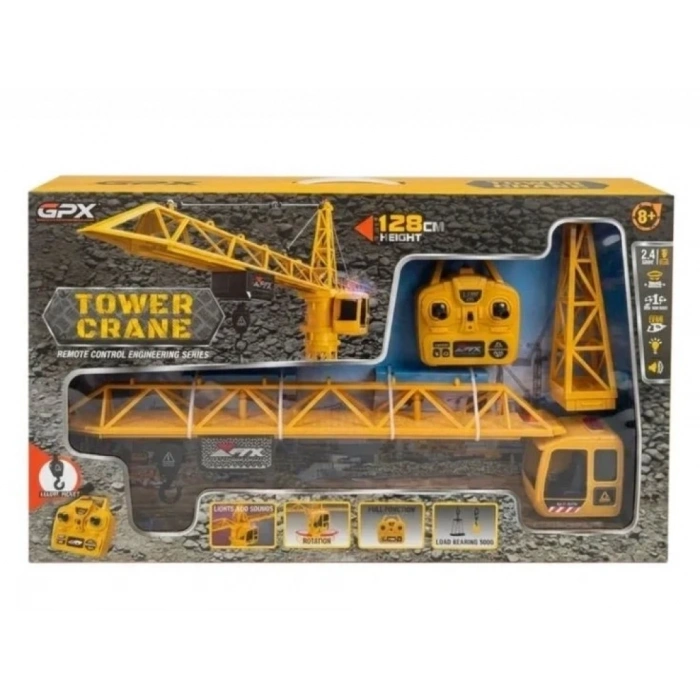 1:12 Sesli Işıklı Usb Şarjlı Uzaktan Kumandalı İş Makinesi Kule Vinç 128cm