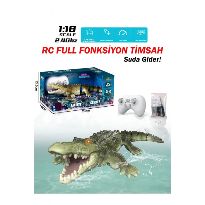 Kumandalı Şarjlı Yüzen Timsah Uzunluğu:34 cm Su geçirmez Işıklı Program Çift Pervane 360° Rotasyon