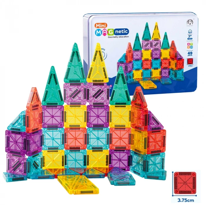 Seyahat Tipi Metal Kutulu Mini Magnetic Yapı Blokları 3D Puzzle 49 Parça