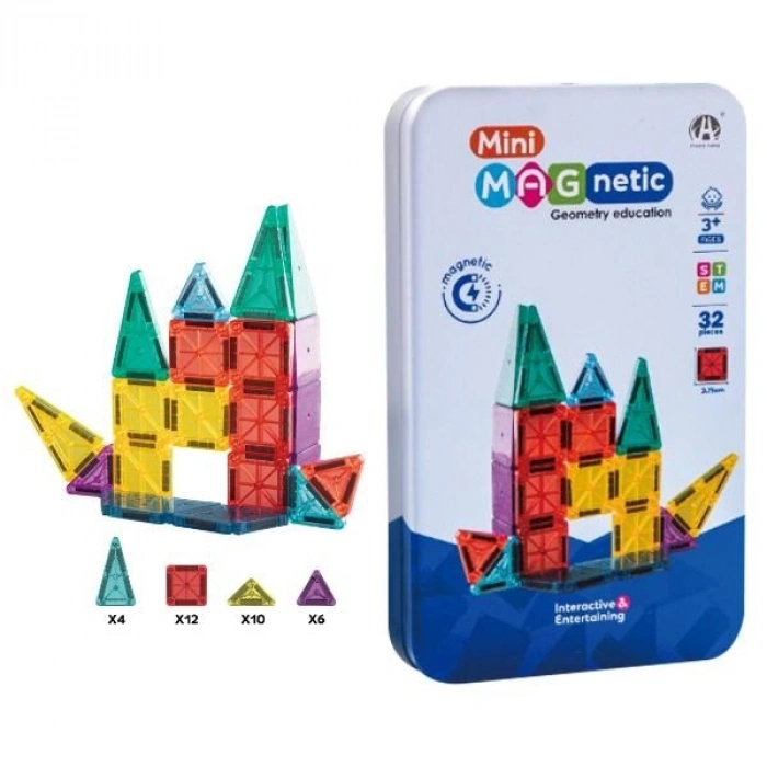 Seyahat Tipi Metal Kutulu Mini Magnetic Yapı Blokları 3D Puzzle 32 Parça