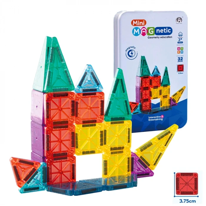 Seyahat Tipi Metal Kutulu Mini Magnetic Yapı Blokları 3D Puzzle 32 Parça