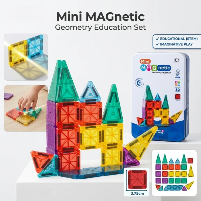 Seyahat Tipi Metal Kutulu Mini Magnetic Yapı Blokları 3D Puzzle 32 Parça