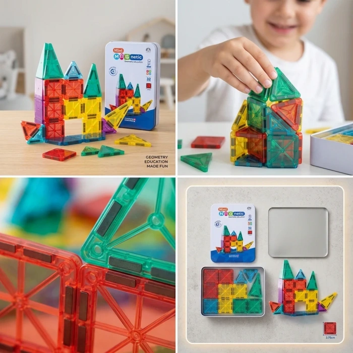 Seyahat Tipi Metal Kutulu Mini Magnetic Yapı Blokları 3D Puzzle 32 Parça
