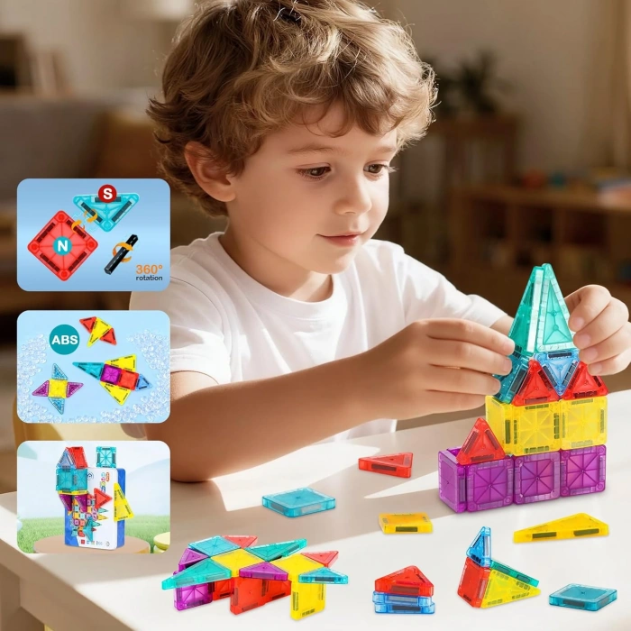 Seyahat Tipi Metal Kutulu Mini Magnetic Yapı Blokları 3D Puzzle 45 Parça