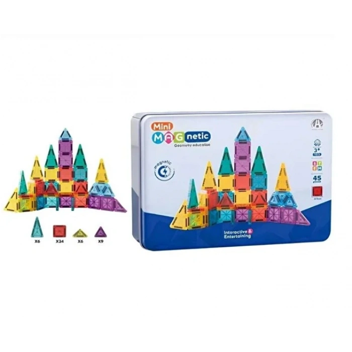 Seyahat Tipi Metal Kutulu Mini Magnetic Yapı Blokları 3D Puzzle 45 Parça