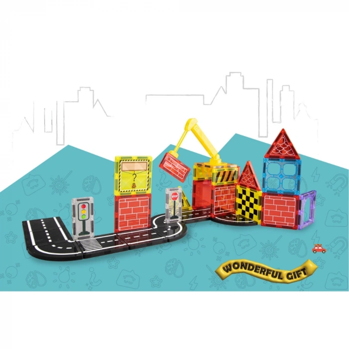 Karton Kutulu City Magnetic Yapı Blokları 3D Puzzle 30 Parça 6.5 cm