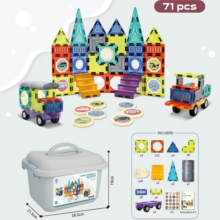 Plastik Kutuda Magnetic Yapı Blokları 3D Puzzle 71 Parça 6.5 cm