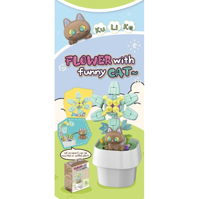 Kedi Figürlü Saksılı Çiçek Yapı Blokları 79 Parça