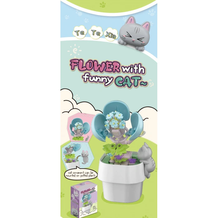 Kedi Figürlü Saksılı Çiçek Yapı Blokları 72 Parça